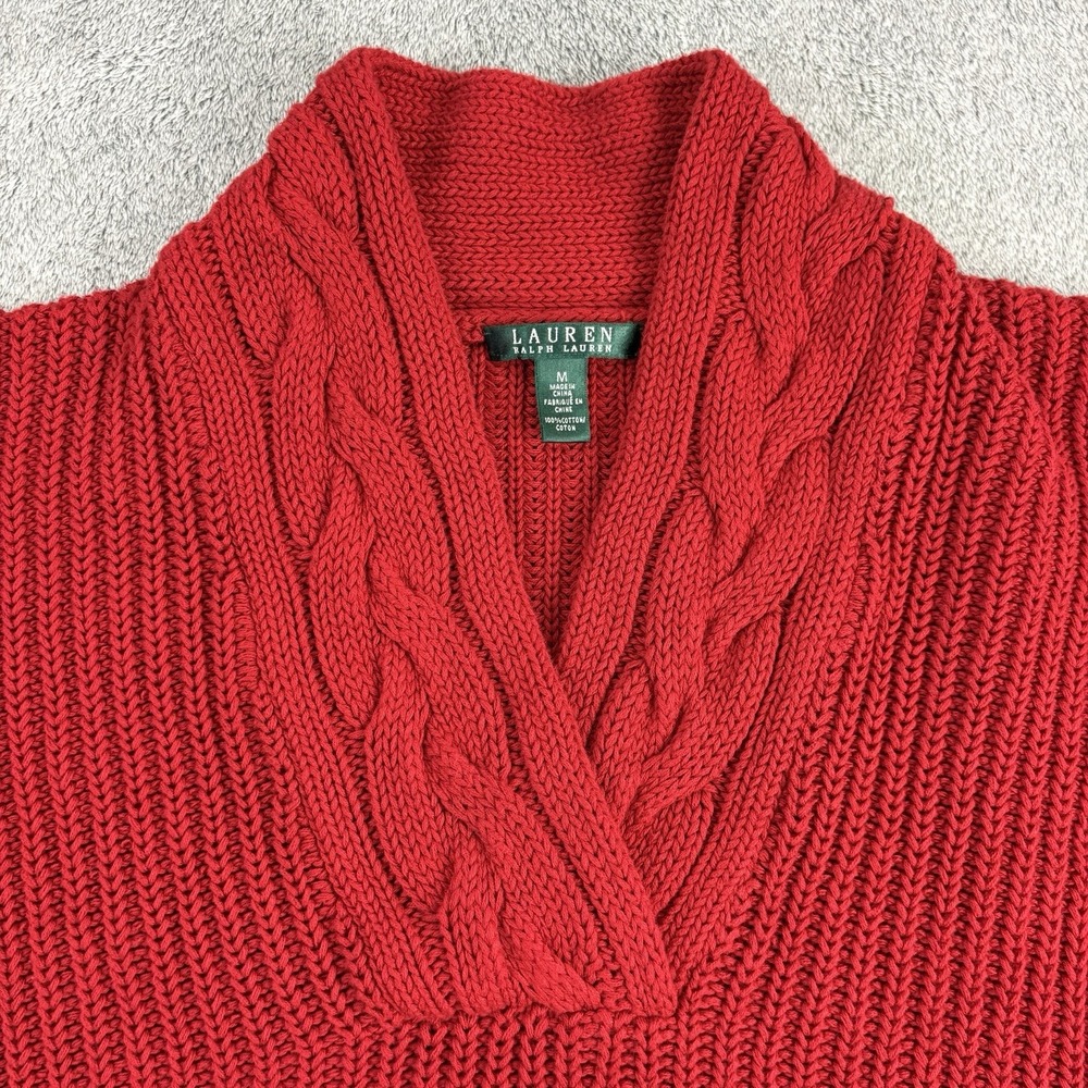 Lauren Ralph Lauren Sweater Women's Medium Red Ribbed Cable Knit Cowl Neck